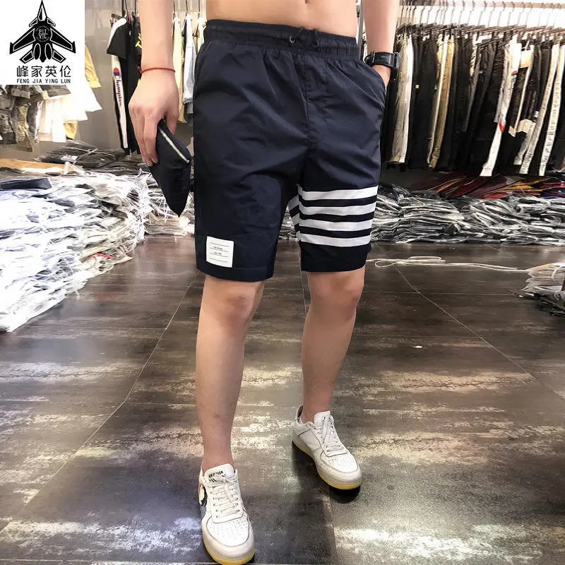 Calça de praia casual masculina, fina, moda de alta qualidade, xadrez fino, shorts de cinco minutos, roupas masculinas, verão