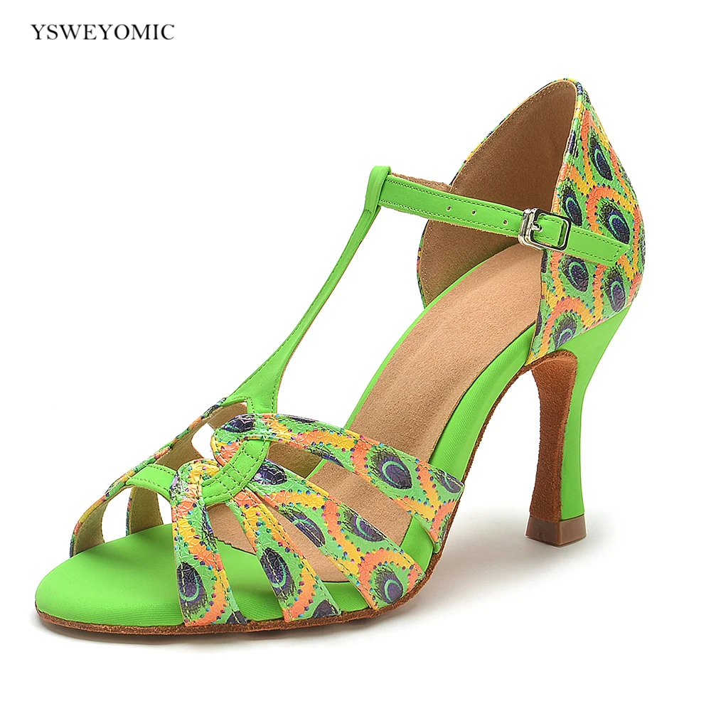 YSWEYOMIC Different color Dance Heels Green Pink Orange Salsa Tango Women Dance Shoes Latin Ballroom Salsa Bachta Dance Shoes