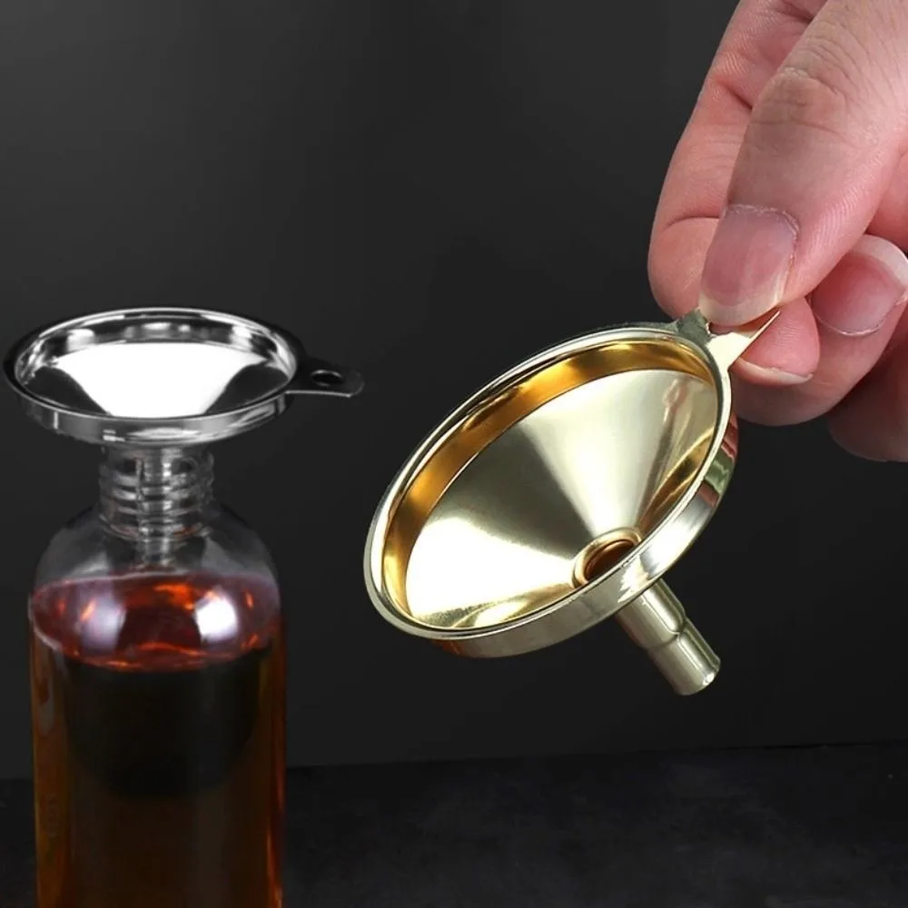 Stainless Steel Kitchen Funnel Gold Color Cone Shape Metal Funnel Functional Design Metal Filter Oil Liquid Funnel Kitchen Use
