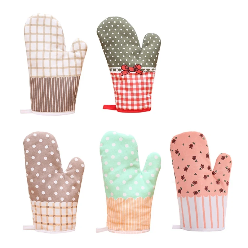 Plaid Printed Oven Mitts Cotton Baking Oven Gloves Anti-scald Microwave Heat Resistant Insulation Non-slip Kitchen Baking Gloves