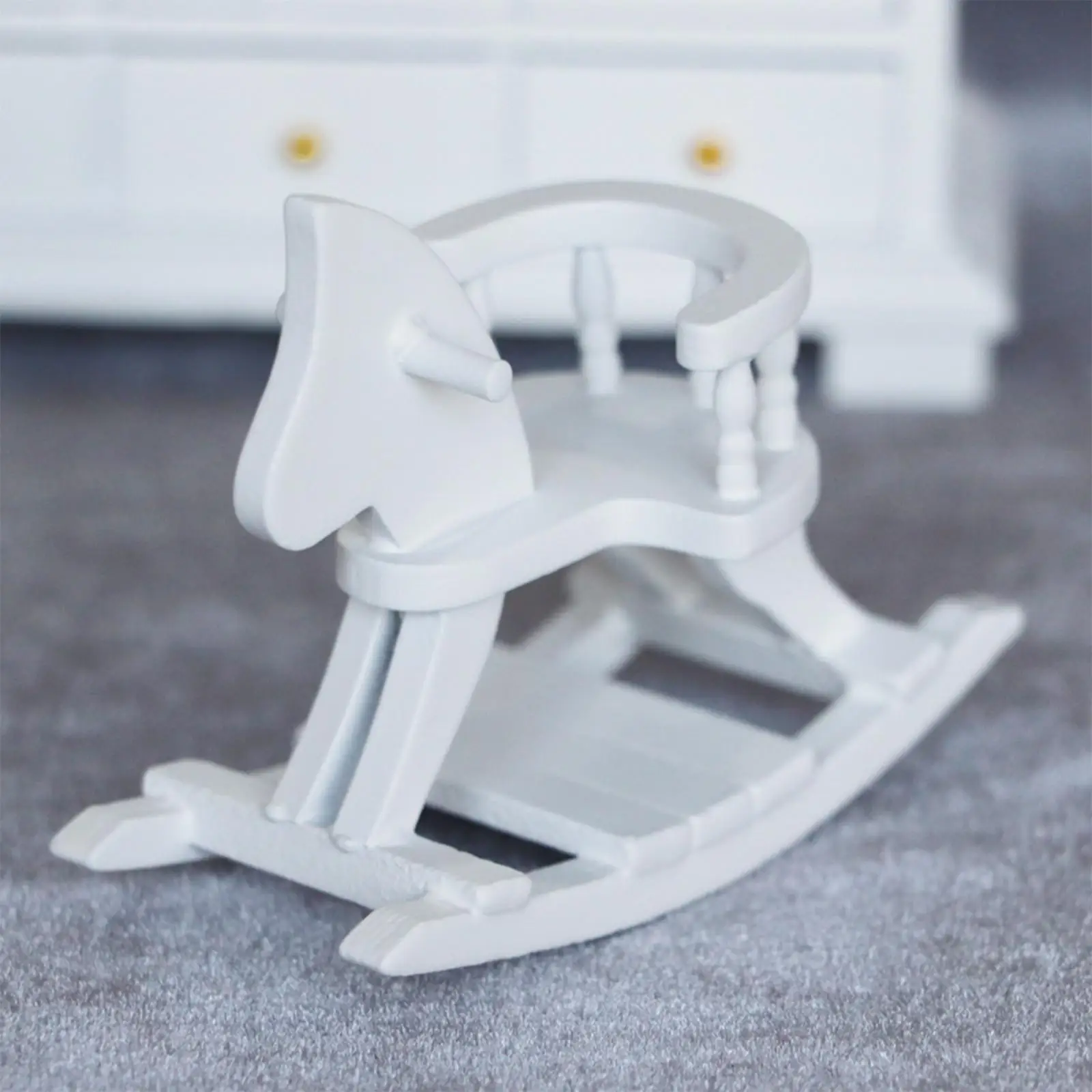 Miniature Dollhouse White Wooden Rocking Horse Bedroom Micro Landscape Living Room Dining Room 1:12 Scale Decor Scenery Supplies