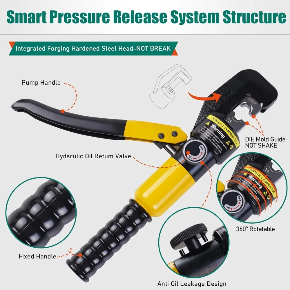 10 Ton Hydraulic Crimping Tool & Cable Cutter, Hydraulic Wire Cable Lug Terminal Crimper w/11 Dies & 1/8 Cable Railing Battery