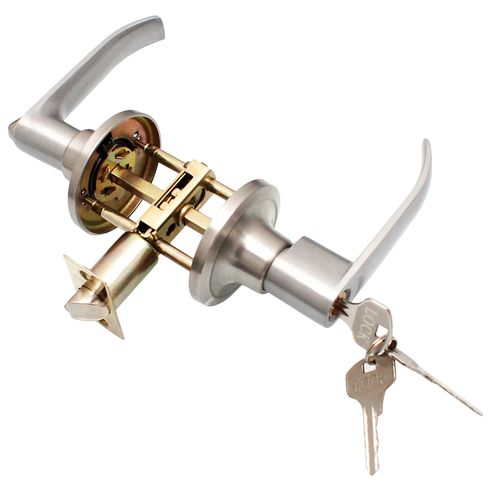 قفل رافعة الباب مع 3 مفاتيح قفل مقبض الباب من الفولاذ المقاوم للصدأ قفل الرافعة الداخلية مقبض الباب بديل للمكتب المنزلي #6