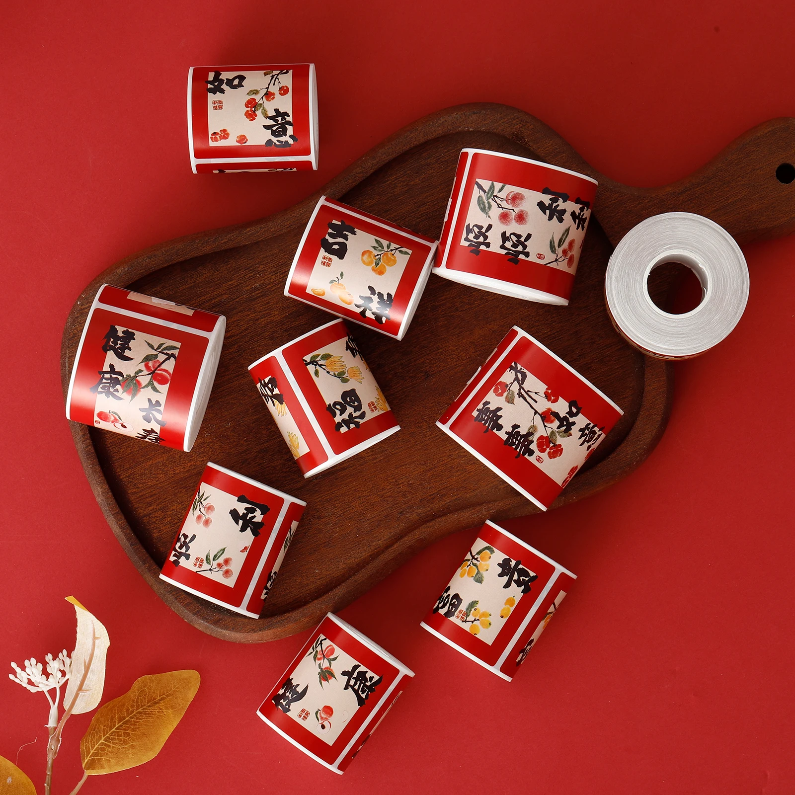 Chinese Style Text Blessing Sealing Paste Square Easy Peel Label Decorative Gift Box, Stationery Decoration 200pcs/Roll