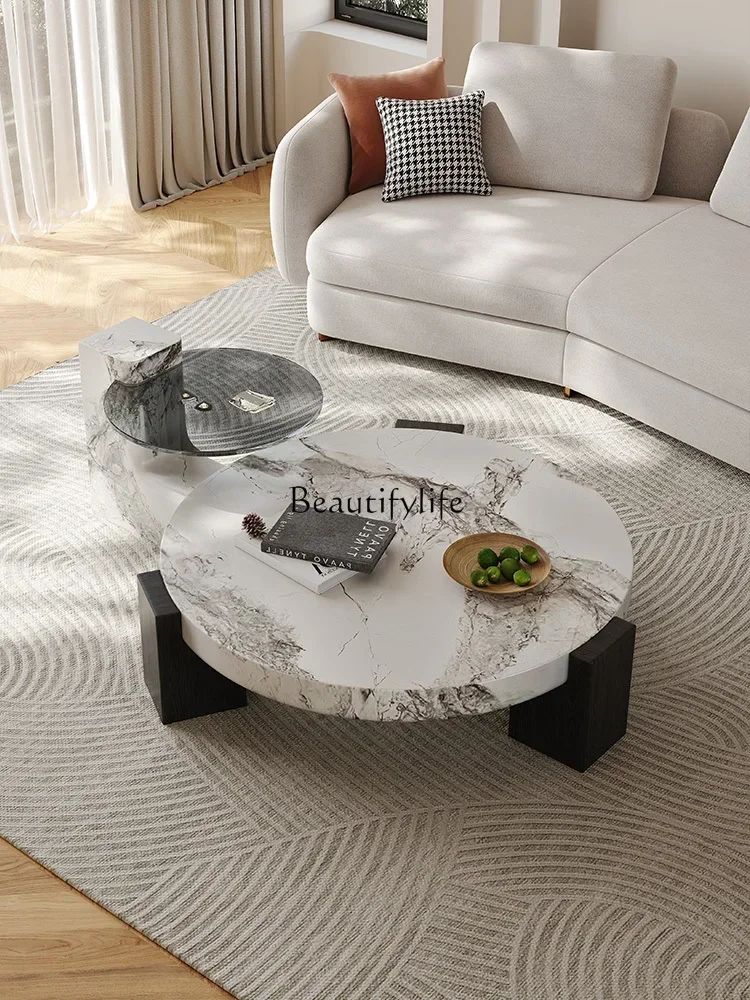 

02 ls 18FG40Minimalist Creative Living Room Artistic Italian Minimalist Light Luxury round Marble Tea Table