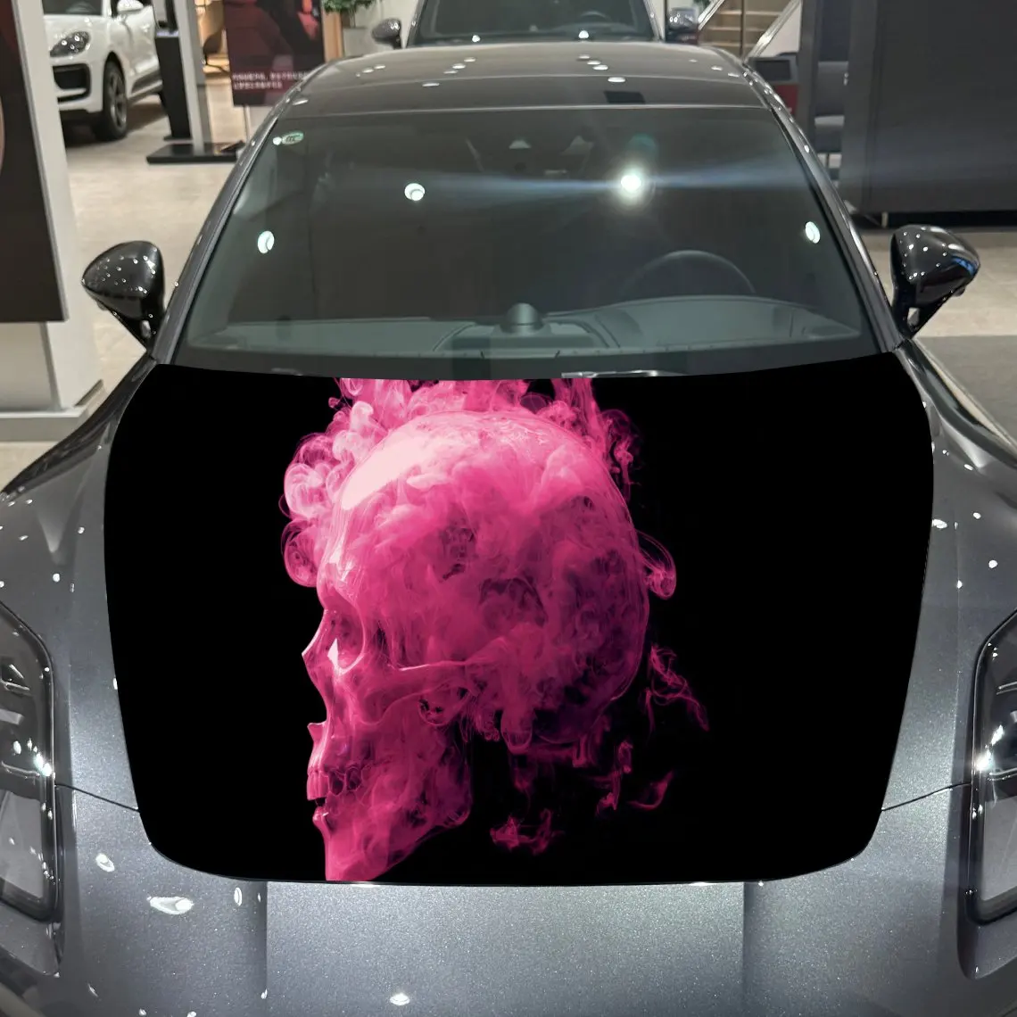 

Pink Flame Skull Car Hood Wrap, Car Hood Decal, Car Exterior Accessory, Waterproof and Self-adhesive Auto Cover Sticker, Cool Ca