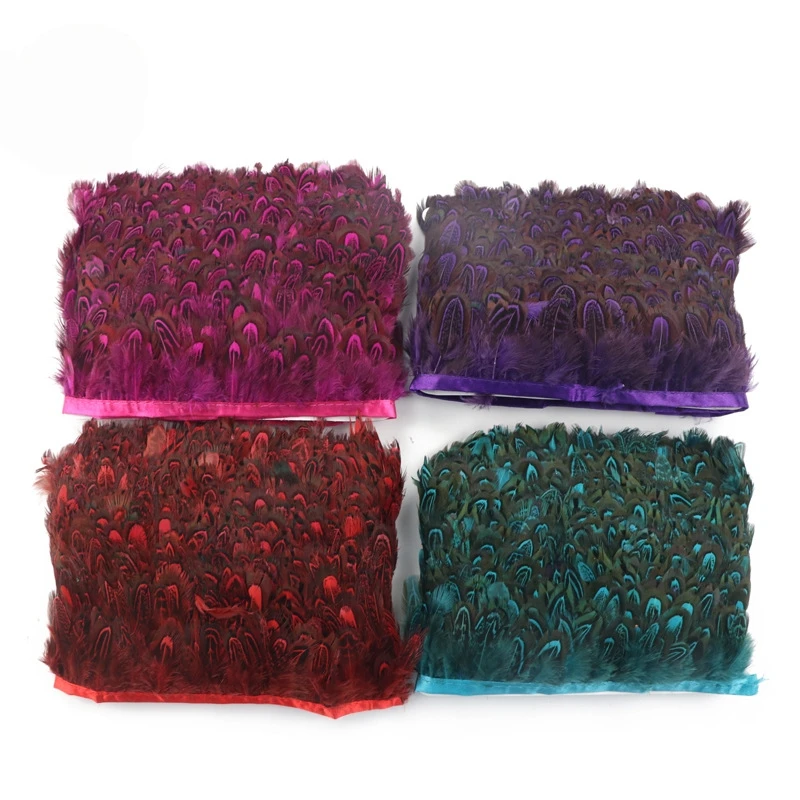 

5-8cm Natural Striped Pheasant Feathers Small Size Trim with Ribbon for Sewing Crafts Clothing Decoration