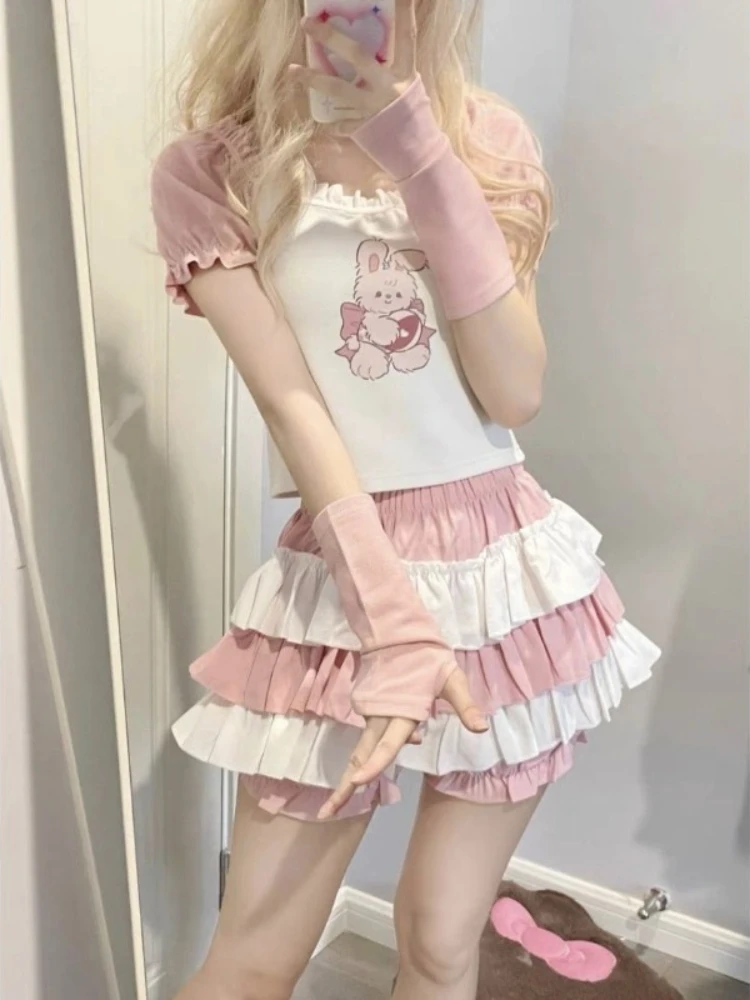 Sweet Lolita Lace Pumpkin Shorts Women Casual Cute Fluffy Cake Skirt Summer Y2k Harajuku Fashion Slim Fit Mini Skirt Chic New