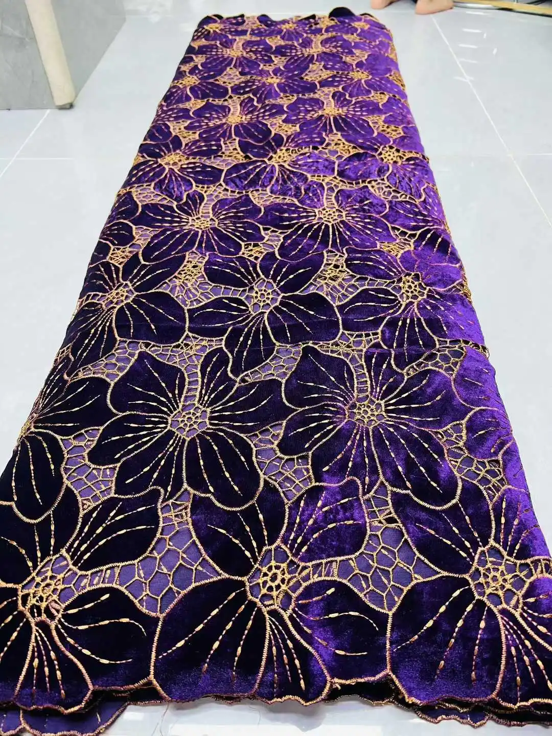 

African Velvet Lace Fabric High Quality French Nigerian Cord Tulle Embroidery Lace Fabric Wedding Dress Sewing