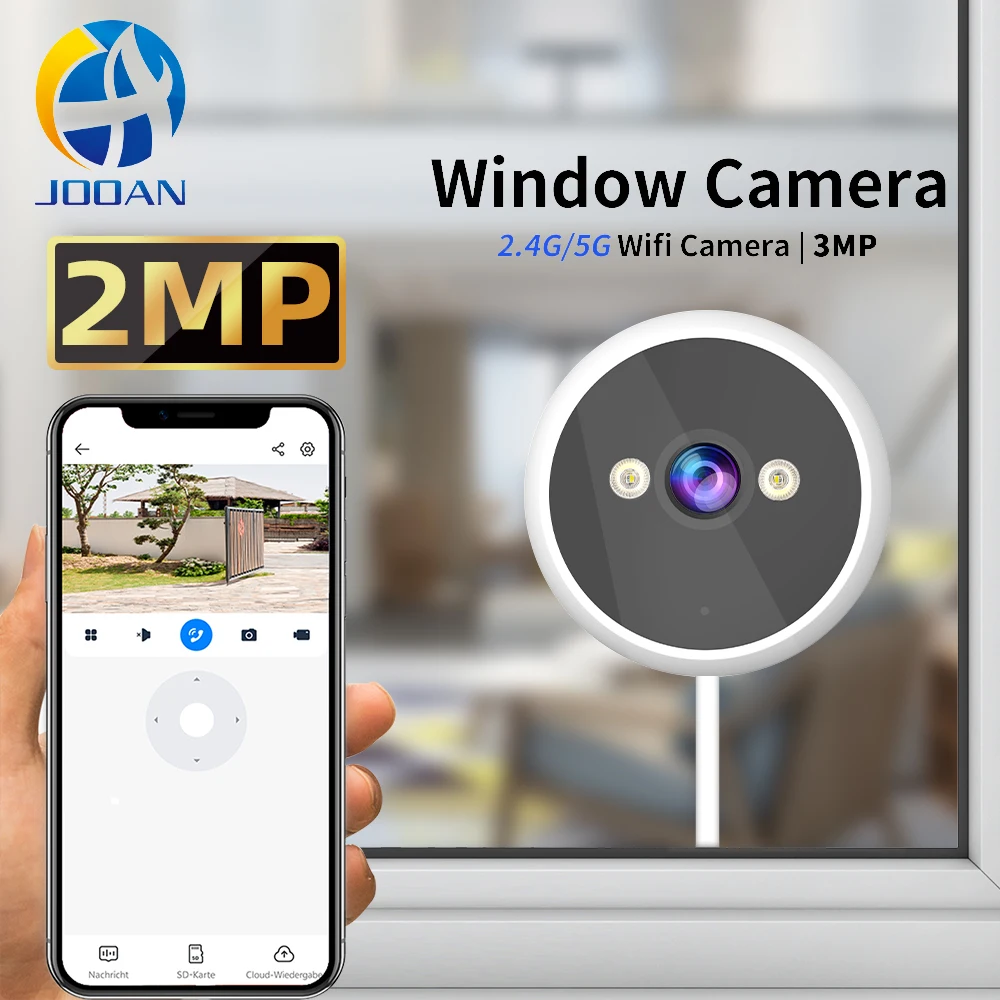 

Умная оконная камера Jooan 2 МП с Wi-Fi 2.4G/5G, IP-камера для помещений, двусторонняя аудиосвязь, цветное ночное видение, быстрая установка для домашней безопасности