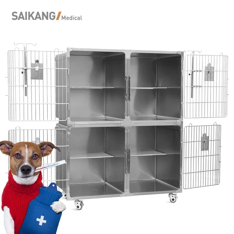 SK-PC01 SAIKANG Wholesale Large Stainless Steel Wire Animal Supplies Metal Outdoor Cat Dog Pet Cages with Casters