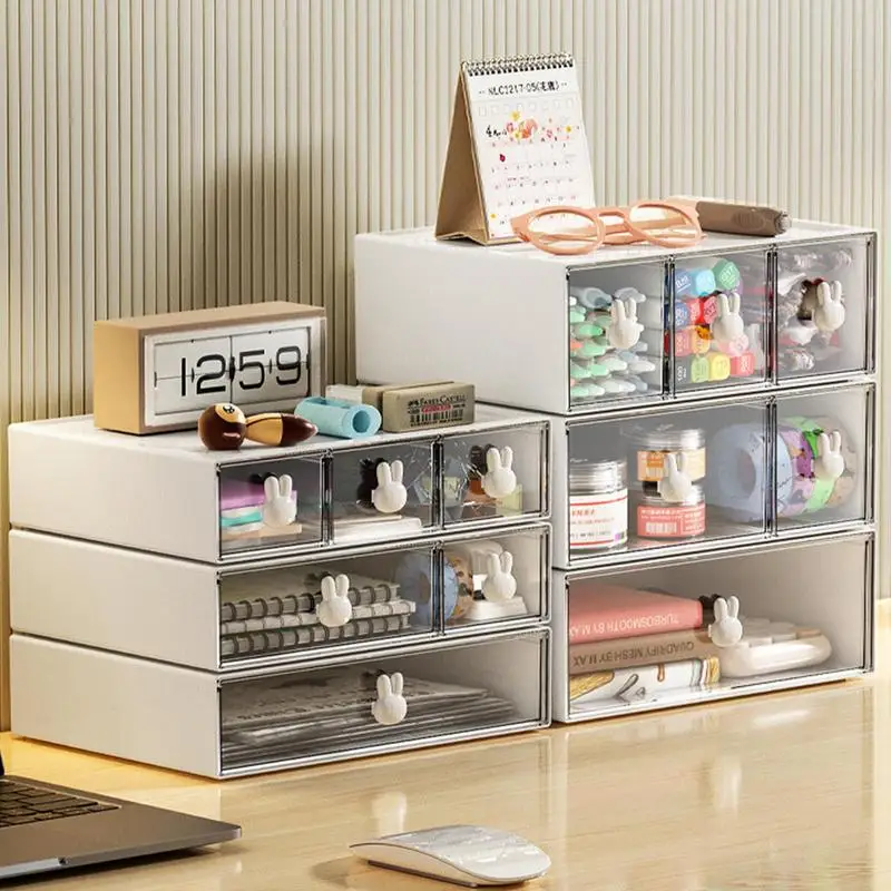 صندوق تخزين قرطاسية بمقبض أرنب ، منظم قرطاسية للطلاب ، مكياج مكتبي