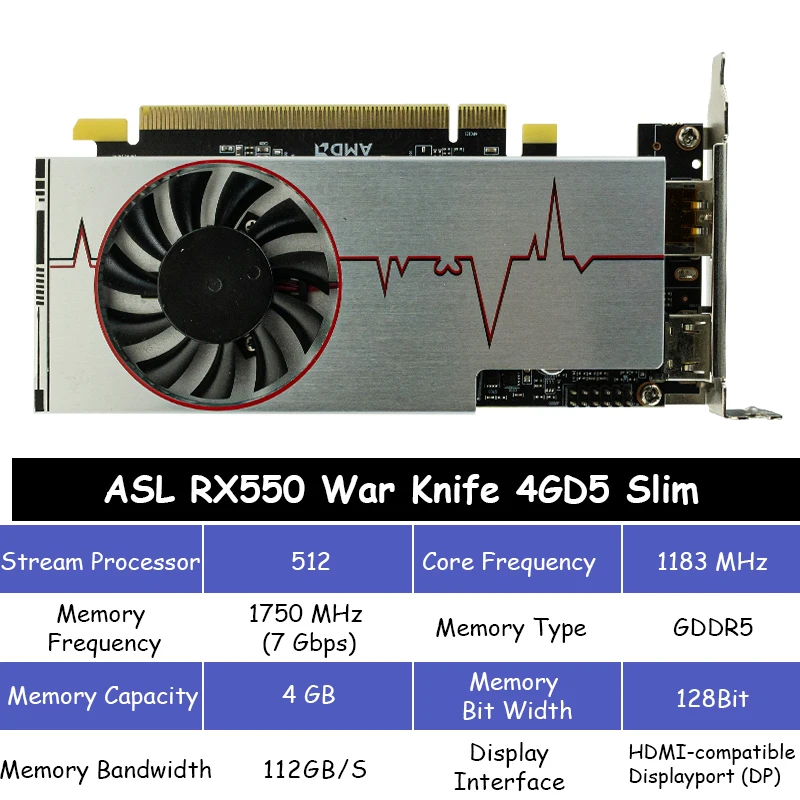 ASL AMD Radeon RX 550 4GB GDDR5 128Bit PCI-E 3.0 Low Profile Gaming Video Graphics Card HDMI-compatible DP For PC