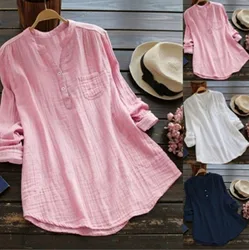 Women Long Sleeve Cotton Linen Blouse 2024 Summer Plus Size Oversized Boho Vintage Shirts Top Lady V-neck Casual Loose Blusas