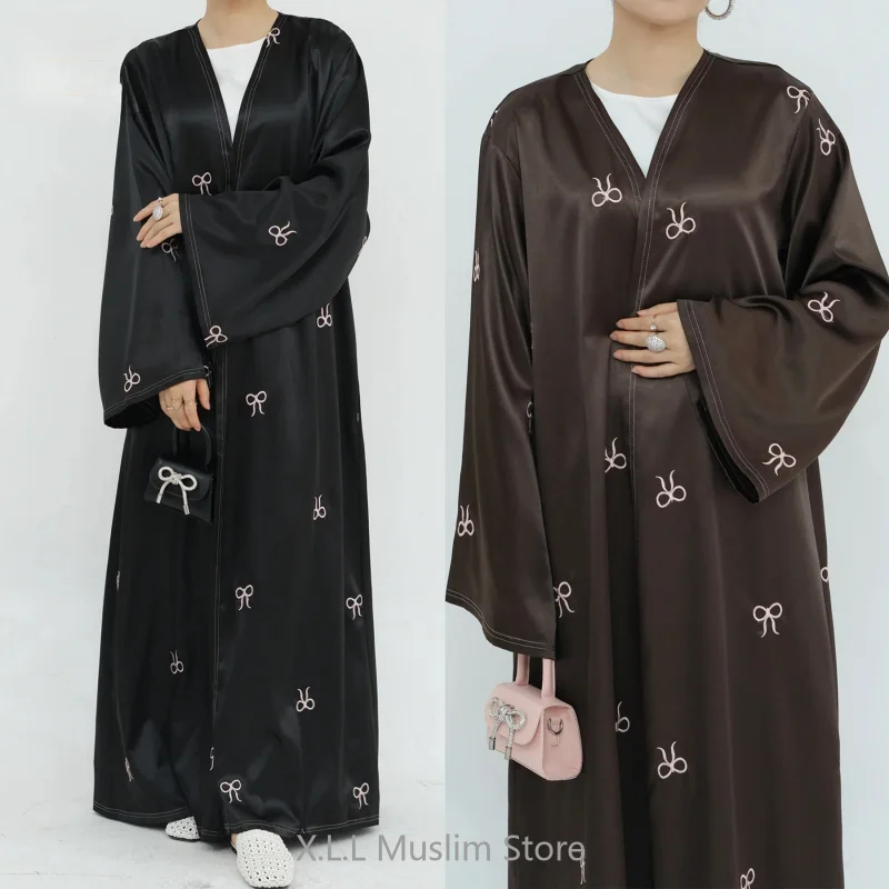 

Prayer Clothes Women Bow Embroidered Modest Abaya Dubai Luxury Eid Ramadan Clothing For Muslim Woman Cardigan Islamic Gift