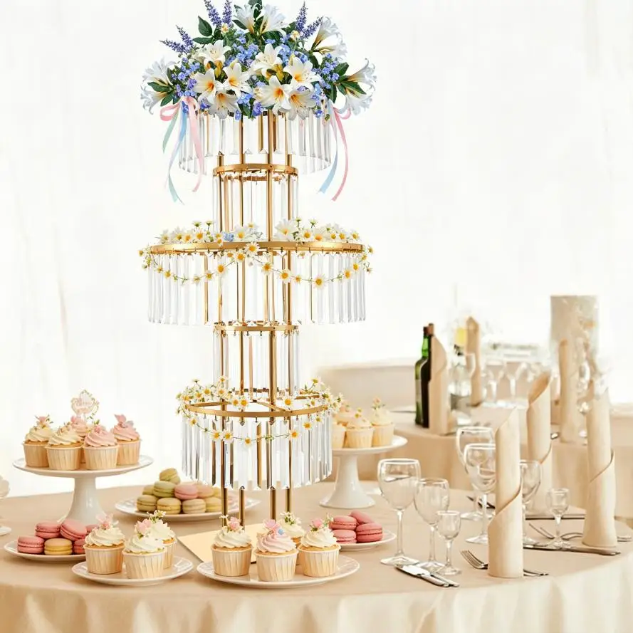 

Bymaocar Crystal Flower Stand 5 Tier Gold Crystal Wedding Flower Stand Floor Display Rack Acrylic Iron Electroplated Durable Anti Rust 11.81x11.81 inch Base 43.3 inch Height Luxury Crystal Drop Decoration for Wedding Party Home