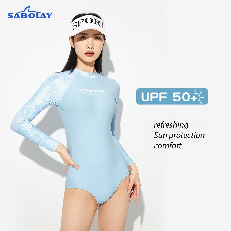 

2024 Women Korean Swimwear Long Sleeve Bikini Swimming Surf Suit Quick-dry Sunscreen Swimsuit Thin One-piece Watersport Wear