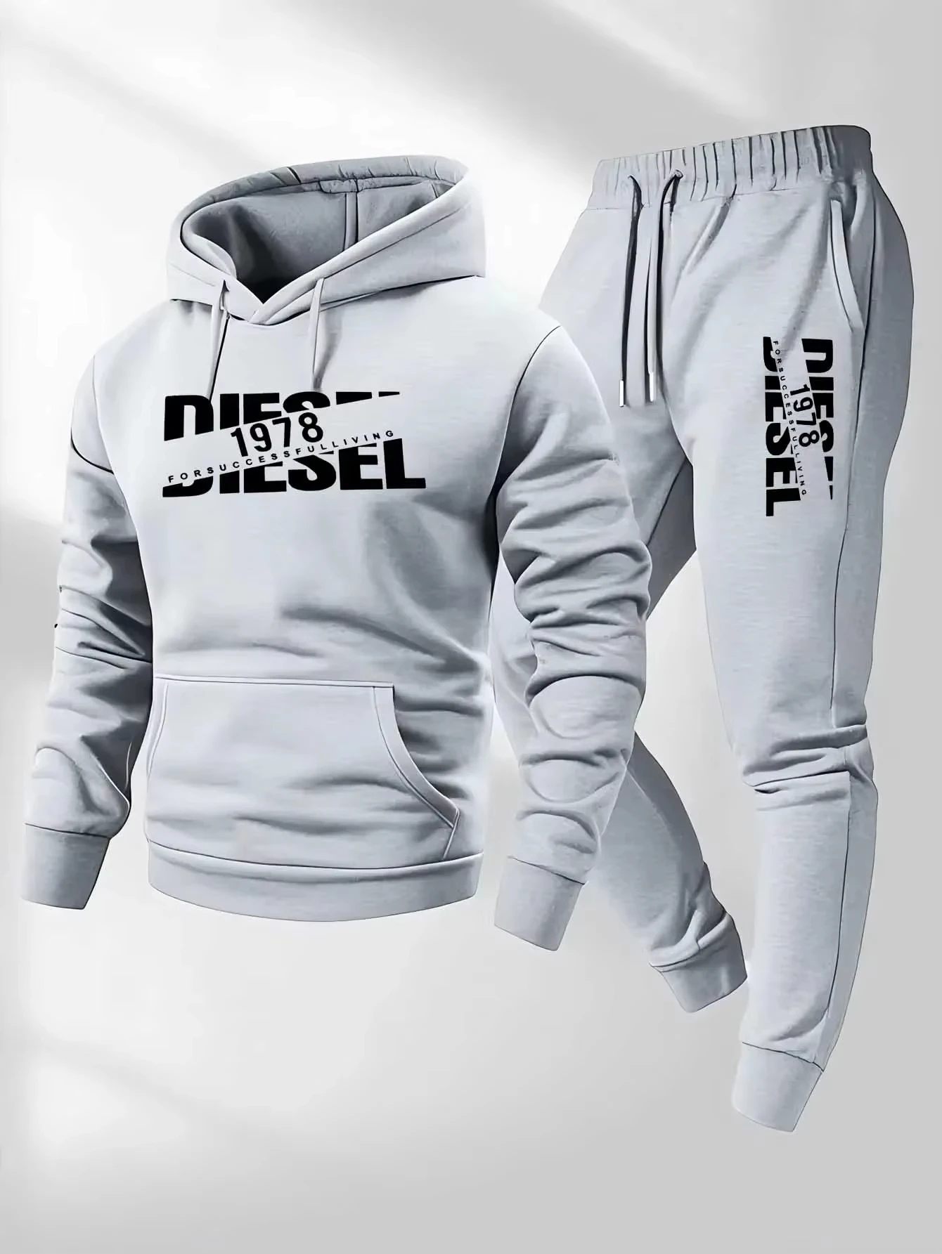 Conjunto Deportivo de Dos Piezas para Hombre, Sudadera con Capucha y Pantalones Deportivos con Estampado Moderno, Ropa Casual para Fitness, Jogging y Deportes, Unisex, Estilo Neutral