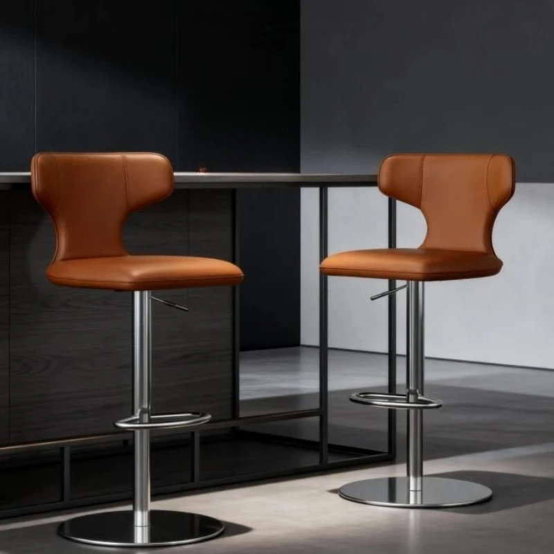 Bar chair Modern simple household island stool Lifting rotating stainless steel