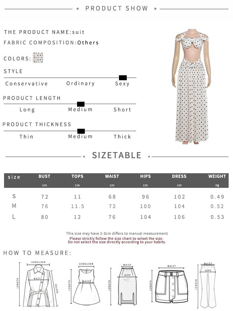 Nibber Chic Vacation 2-teiliges Set für Damen mit Polka-Dot-Print, sexy Neckholder-Bandagen-Crop-Tops mit Schrägausschnitt + hohler, geraffter Rock, Trendanzüge – Detail 1