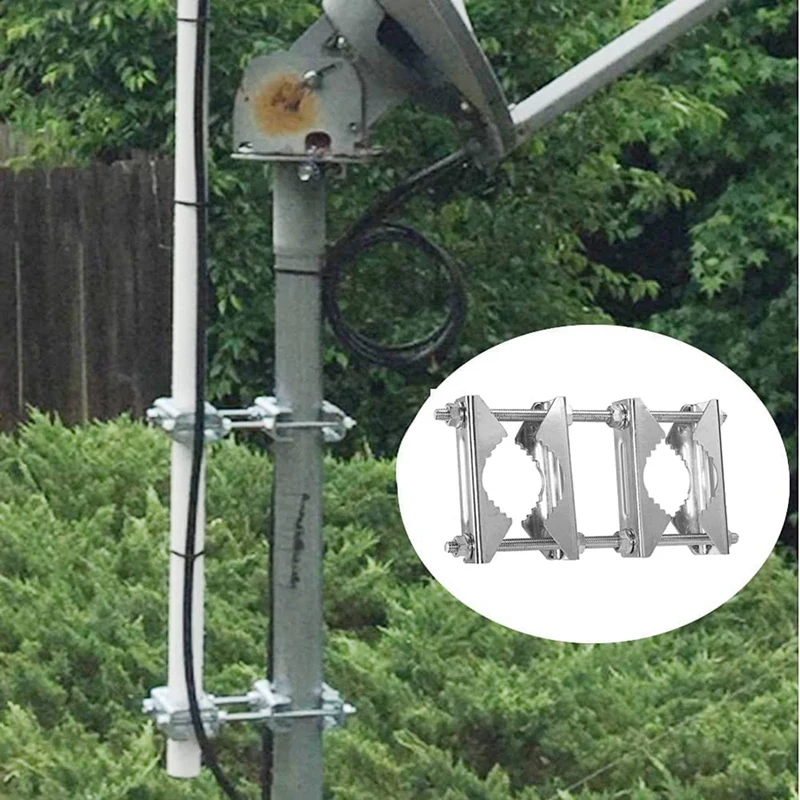 Abrazadera de mástil de doble antena, bloque de mandíbula en V con pernos, abrazadera de mástil a mástil, soporte de sombrilla de Patio, poste resistente a Poste, 2 piezas