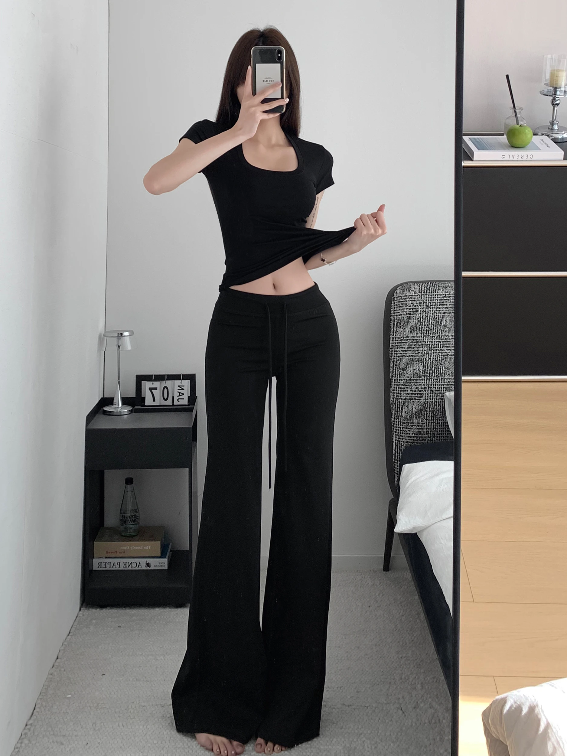 High Waist Yoga Fitness Casual Pants Women's Elastic Loose Feel Micro Flared Leggings Nylon Polyester Summer Casual Trousers