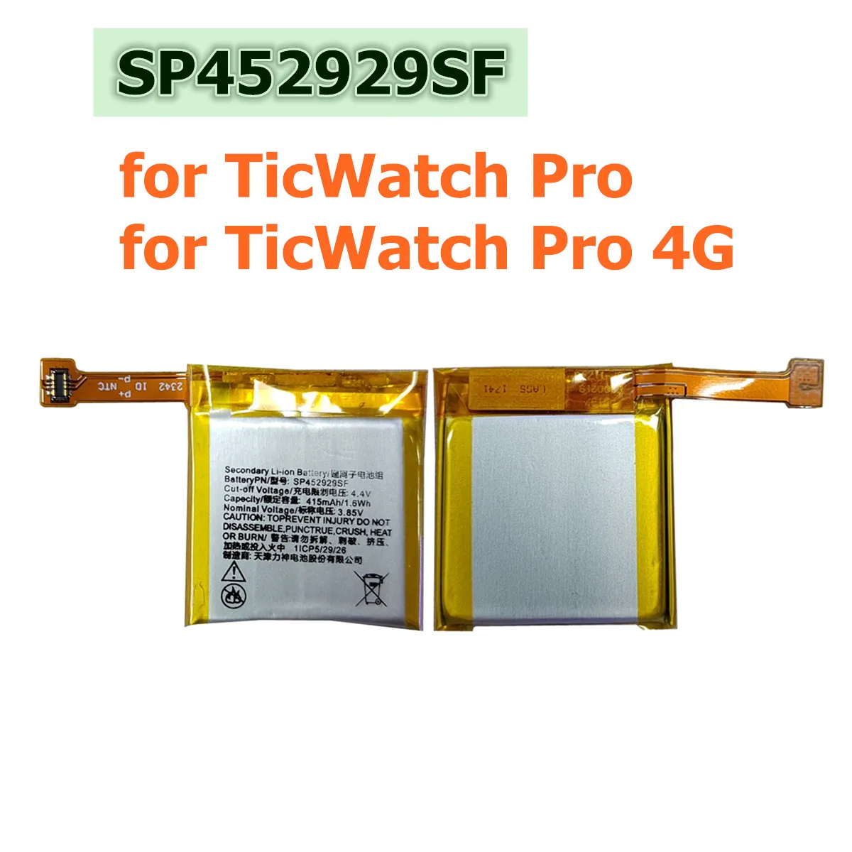 415mAh 3.85V SP452929SF For TicWatch Pro / Tic Watch Pro 4G Watch Original Replacement Battery