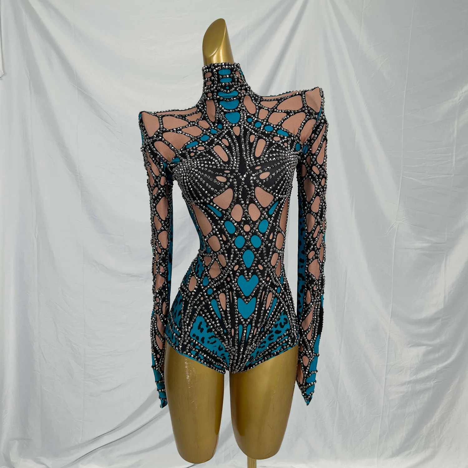 Chongdong Sparkly Blue Crystals Leotard Sexy Club Birthday Celebrate Female Dj Rhinestones Bodysuit Dance Costume Stage Wear