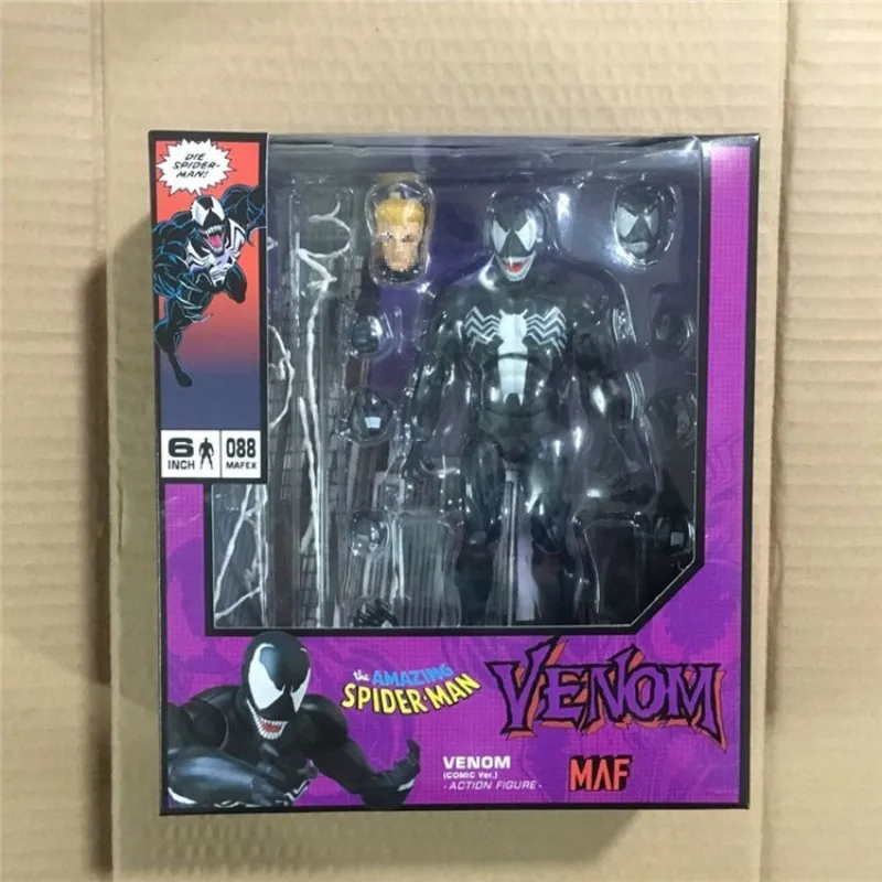 Marvel Spider-Man Venom Comic Ver, Mafex 088, nova figura de ação anime re-lançamento, o incrível brinquedo colecionável do homem-aranha para crianças