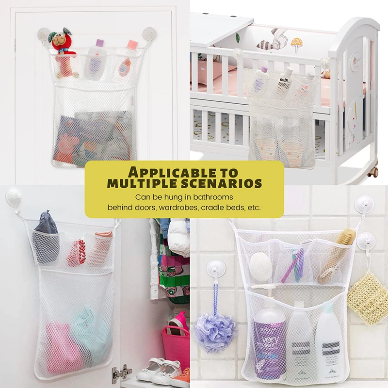 Doccia Giocattoli da bagno Bianco Rosa Maglia portaoggetti per giocattoli per bambini con forti ventose Borsa per giocattoli Organizzatore da bagno in rete per bambini piccoli