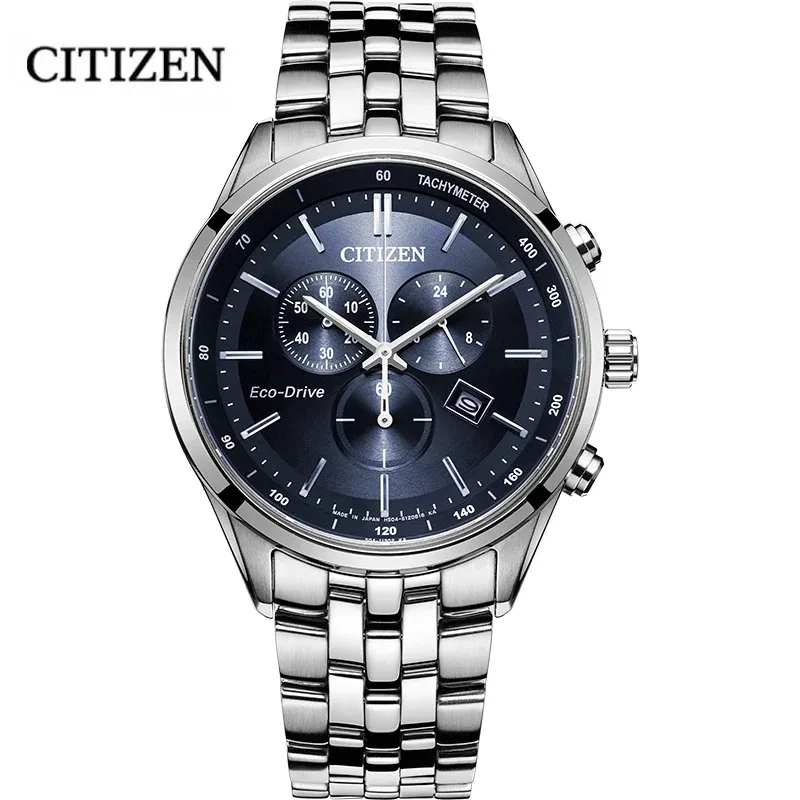 Original Citizen Ecology-Drive Watch Men\'s Three-eye Chronograph Blue Plate Steel Belt Business  Watch for men Water QuartzProof