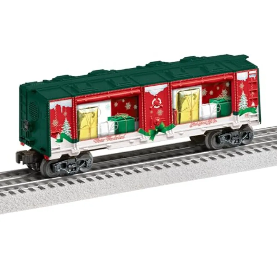 

Christmas delivery O gauge model train mint car: holiday-themed resin, red-green-white, hand-painted details and festive packag