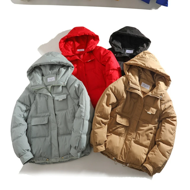 Solid Simple Hooded Bubble Coat Cotton Padded Warm Parka Pockets Casual Outwear Winter Puffer Jacket Women Parkas Coats