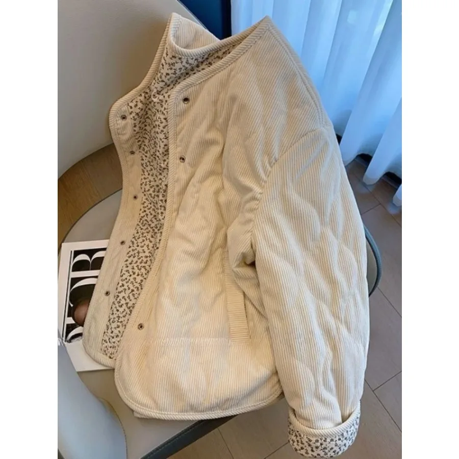 

Autumn Winter Thicked Warm Coat Women Japanese Retro Floral Print O-neck Jackets 2025 New Loose Long Sleeve Tops Mujer
