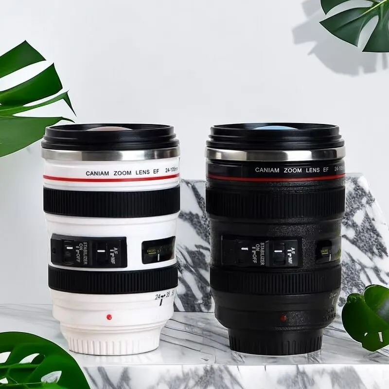 SLR Lens Cup Camera Camera Lens Model Plastic Casual Cup with Lid EF24-105mm Coffee Mug White Black Coffee Mugs Creative Gift