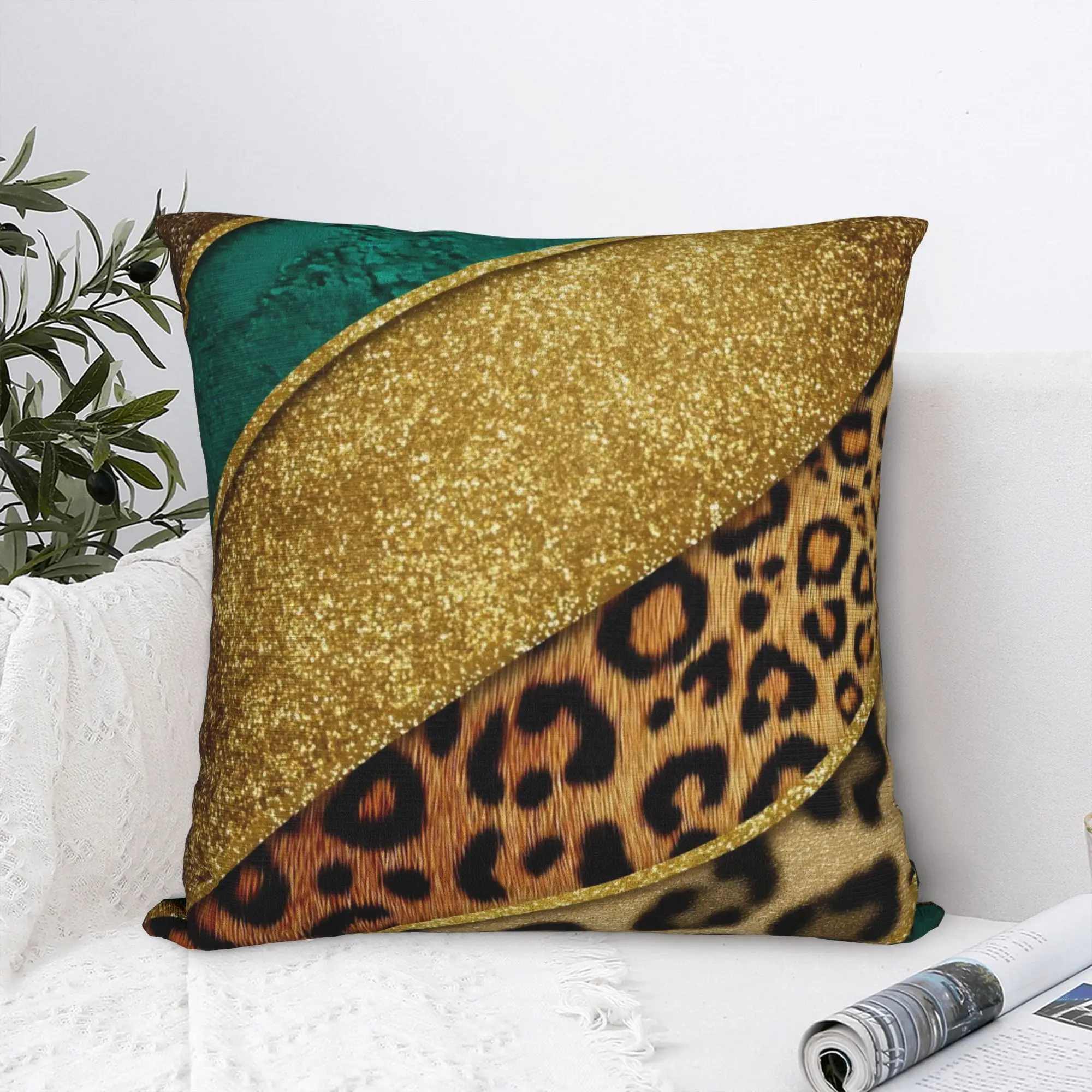 Leopard Spliced Pillowcase Polyester Cushion Cover Decorations Faux Fur Pillow Case Cover Home Zipper 18'