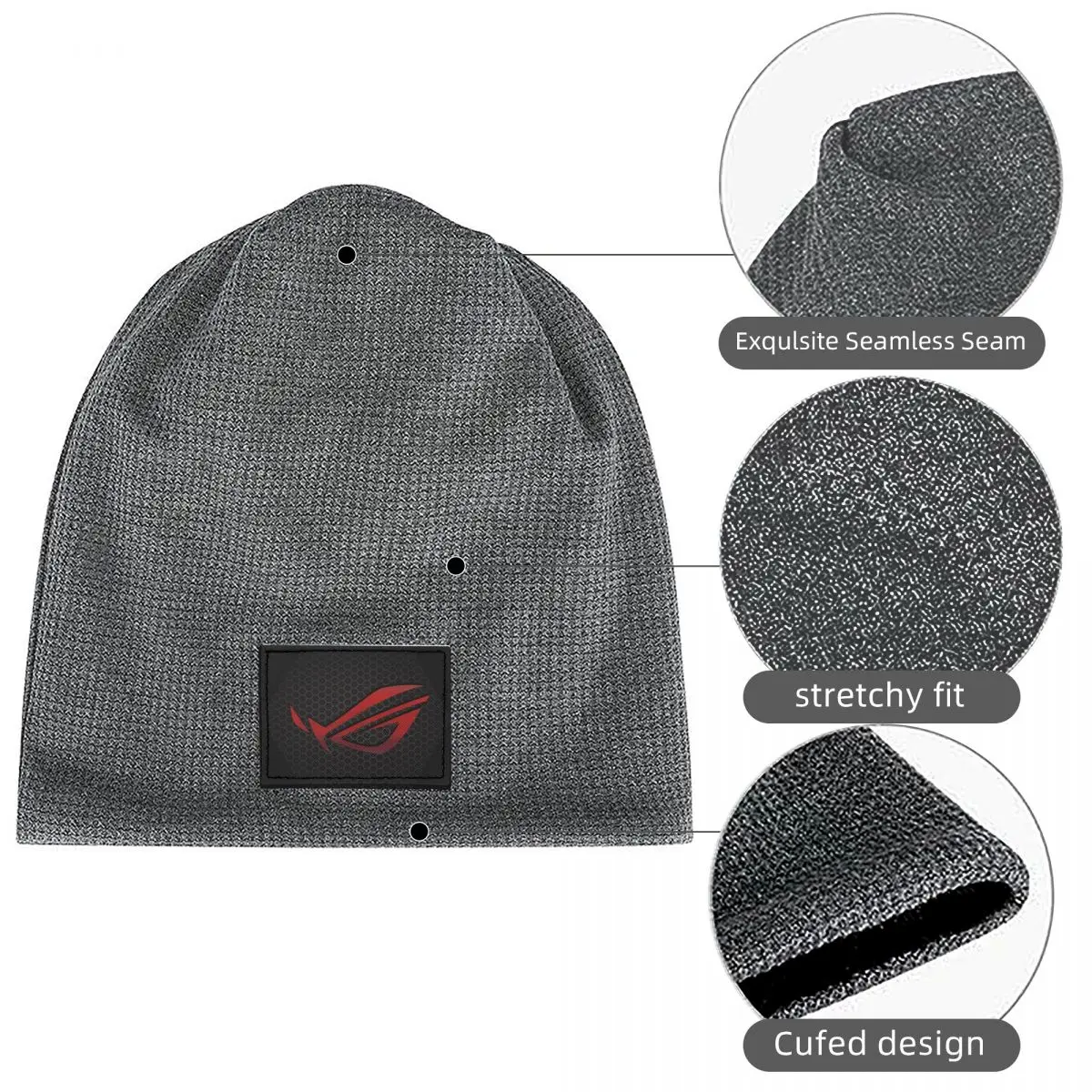 Asus Rog Future Hexagon Waffle Knit Fleece Lined Beanie with PU Leather Patch Unisex Warm Winter Soft Cap