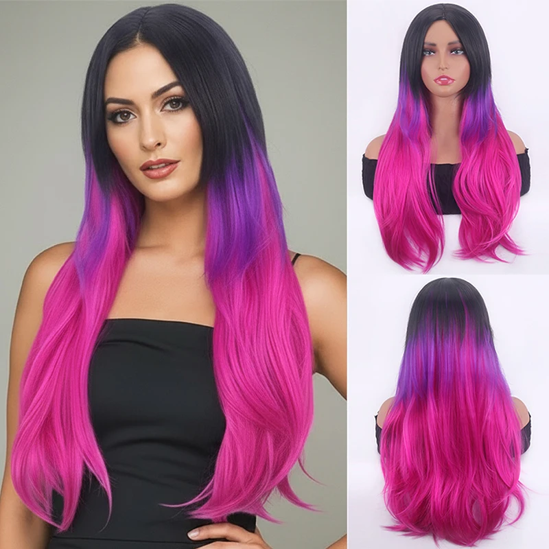 

"Foreign trade wig, colored, center part, long hair, gradient, for holiday role-playing" Synthetic fiber wig