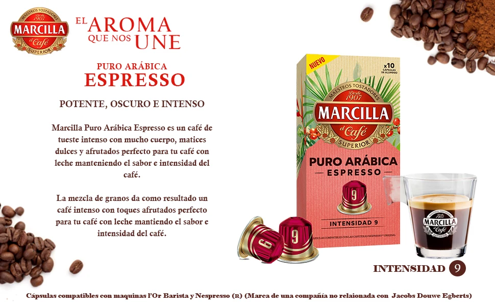 MARCILLA Café puro arábica Colombia intensidad estuche de 10 cápsulas compatibles con máquinas Nespresso -PACK de 5 Estuches