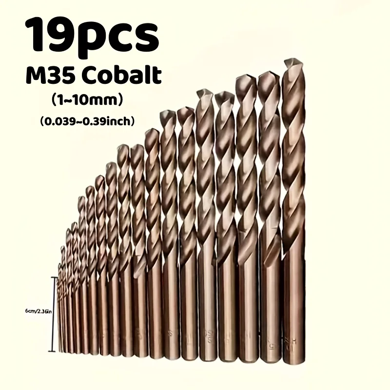 

19pcs M35 Cobalt Twist Drill Bits Set for Woodworking Metal Plastic Drilling Round Shank