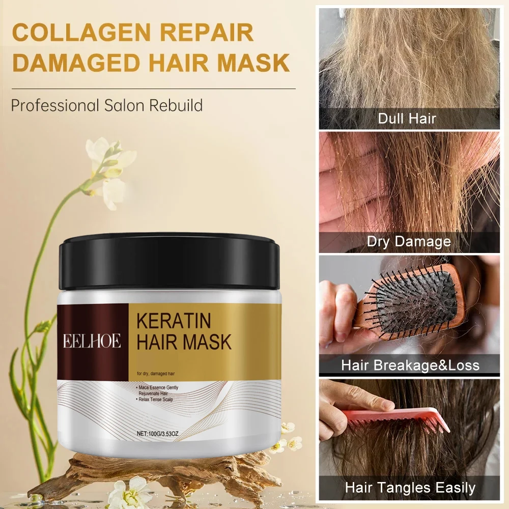 Mascarilla capilar de colágeno, hidrata profundamente, reparación del cabello seco, rizado, dañado, mágico, suaviza, alisa, acondicionador de