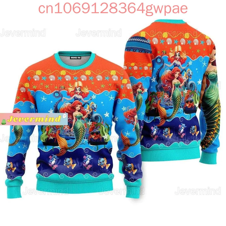 Disney The Little Mermaid Ariel Christmas Sweater Men's Women's 3d Print Ugly Sweater Casual Sweatshirt Christmas Sweater