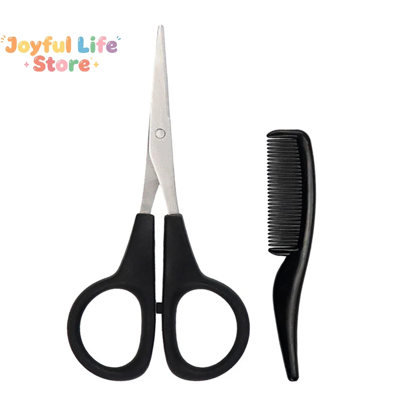 Hot 1 Set Mens Beard Mustache Comb Nose Ear Scissors Trimming Kit Household Mini Beard Scissors Set
