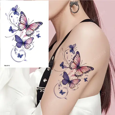 Nowy kolorowy motyl kobieta wodoodporna tymczasowa naklejka tatuaż Flash czerwona róża kwiat lilii meduza ciało ramię dziewczyna fałszywy Totem