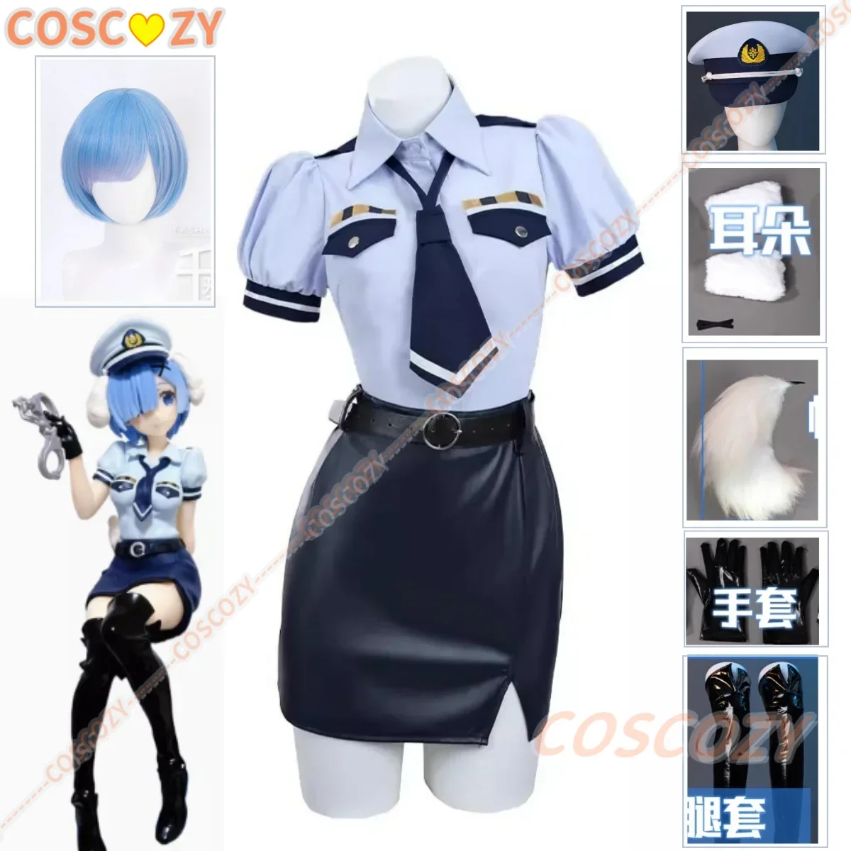 

Anime Re:Life In A Different World From Zero Rem Cosplay Costume Wig Sexy Lady Police Officer Hat Uniform for Halloween Party