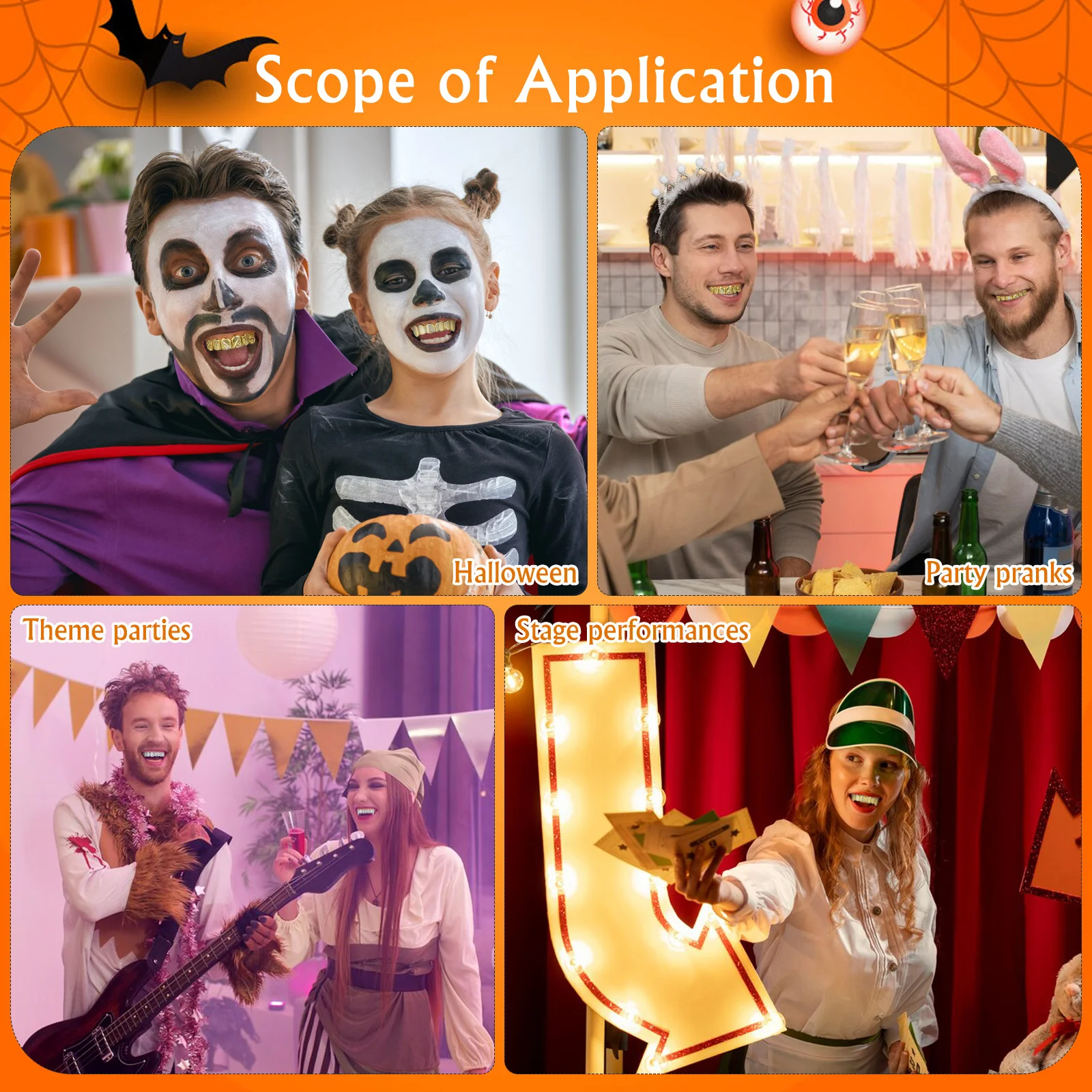 8 szt. sztucznych zębów na Halloween, rekwizyty dla dzieci i dorosłych, upominki na imprezy cosplay, zabawne symulowane sztuczne zęby zombie