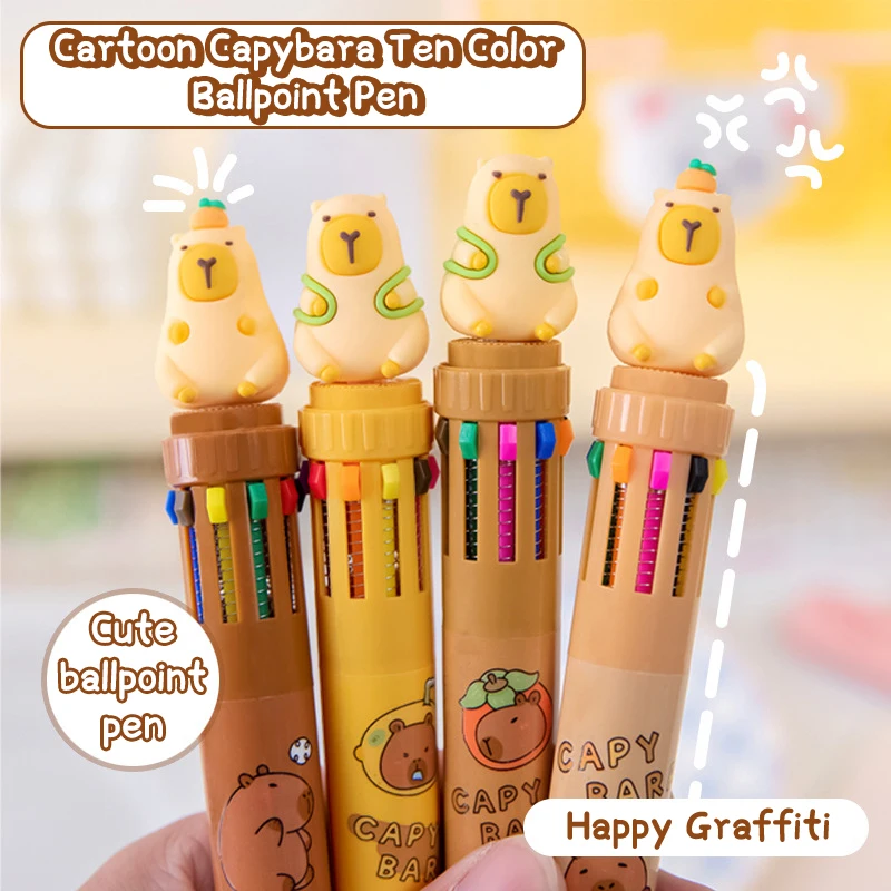 Animal 10 Colors Ballpoint Pen Kawaii Cute Cartoon Capybara Signature Pen School Student Stationery Writing Supplies Kids Gift