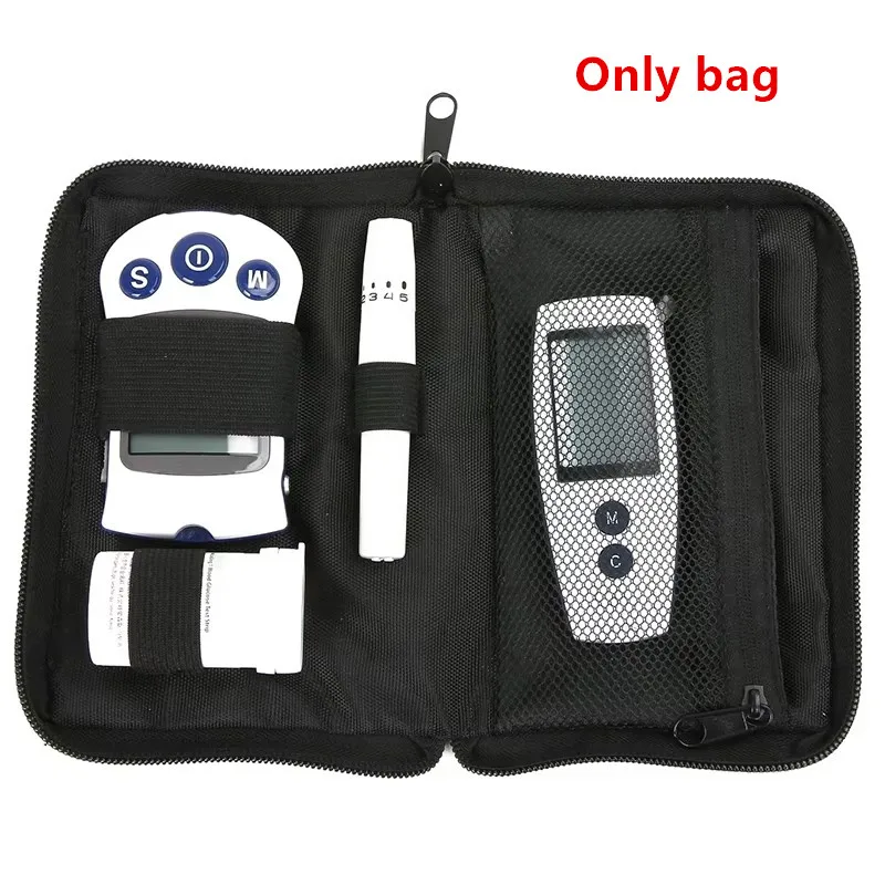 Portable Blood Glucose Meter Storage Bag Blood Pressure And Oxygen Meter Carrier Organizer Black Zipper Storage Bag Household