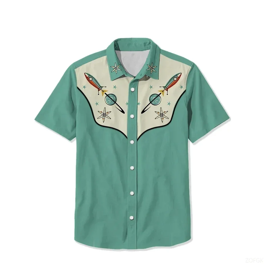قميص رجالي الصيف موضة عادية قميص بأكمام قصيرة للرجال فضفاض تنفس قميص هاواي صيفي رجل ملابس رجالية عادية #5