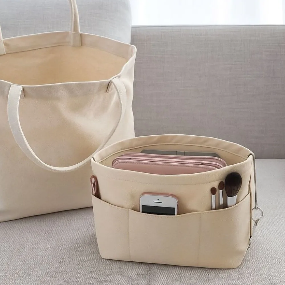 

Multi-Pocket Insert Cosmetic Bag with Zipper Large Capacity Nylon Toiletry Bag Multifunctional Solid Color Storage Bag Room